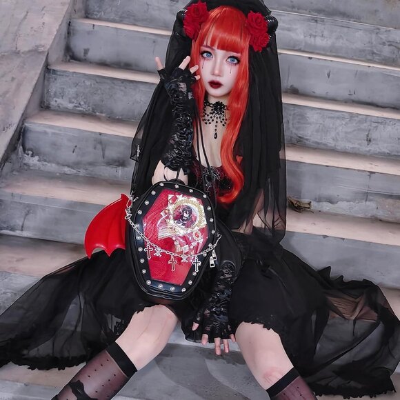 Gothic Coffin Shaped Shoulder Bag for Women Stylish Backpack for Halloween - Picture 2 of 9